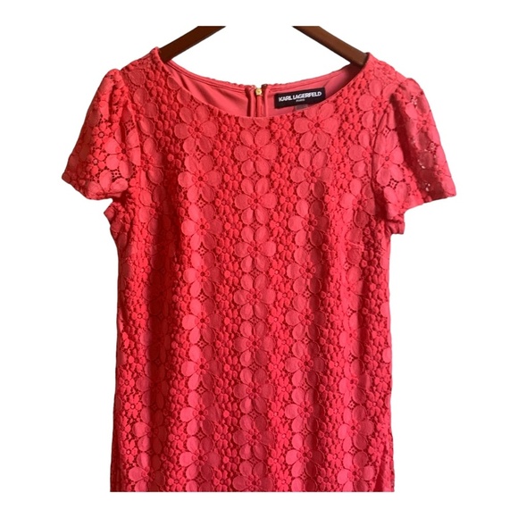 Karl Lagerfeld Dress 12 Women's Pink Short Sleeve Lined Cut Out Floral Back Zip - Picture 2 of 13